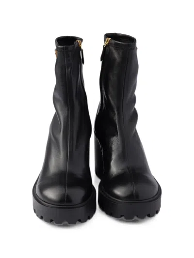 Prada Stretch Leather Platform Ankle Boots In Multi