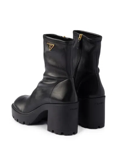 Prada Stretch Leather Platform Ankle Boots In Multi
