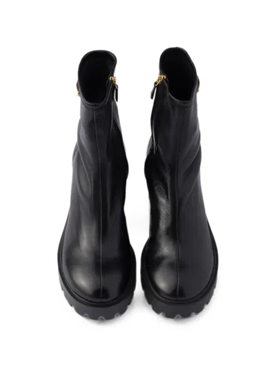 Prada Stretch Leather Platform Ankle Boots In Multi