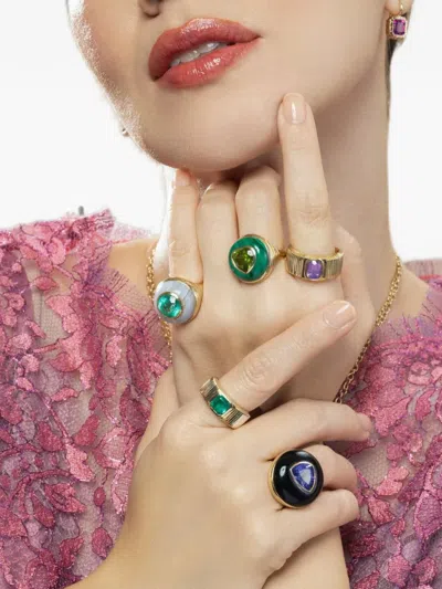 Retrouvai Pleated-effect Emerald Solitaire Ring In Pattern