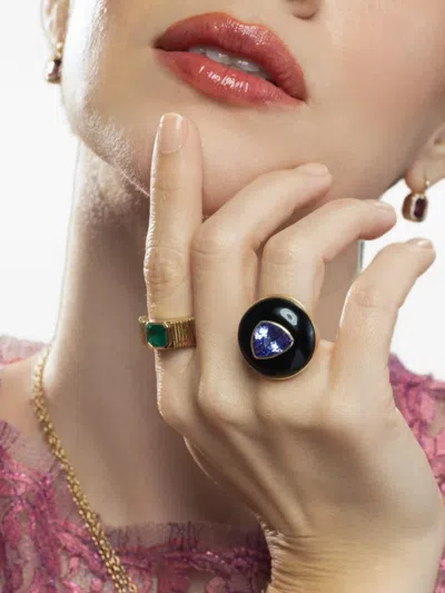 Retrouvai Pleated-effect Emerald Solitaire Ring In Pattern