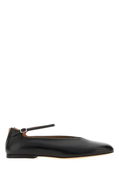 Jil Sander Elyss Leather Ballet Flats In Black