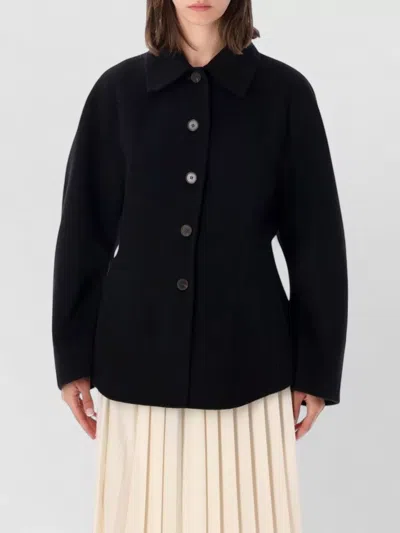 Rohe Double-faced Wool Sculptural Sleeve Jacket With Cinched Waist And Four-button Closure In Black