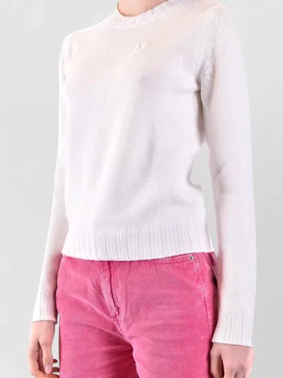 Dondup Crew Neck Knit Sweater Long Sleeves In White