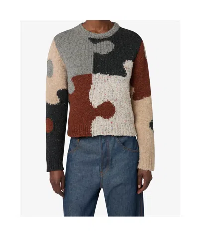 Moschino Maglia Patchwork Abstract Wool-blend Sweater In Animal Print