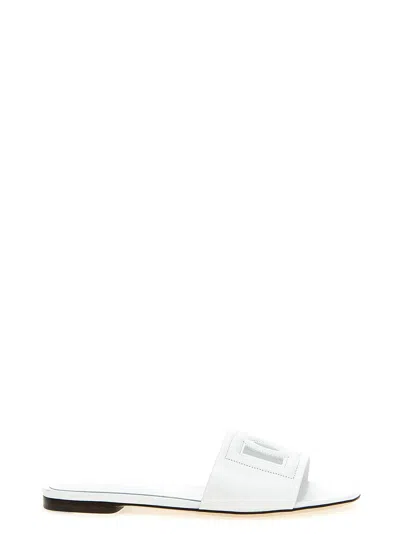 Dolce & Gabbana Dg Millennials Logo Leather Flat Slides In White