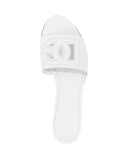 Dolce & Gabbana Dg Millennials Logo Leather Flat Slides In White