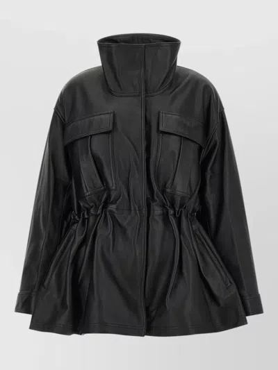 Rohe Leather Jacket With Adjustable Drawstring Waist In Black