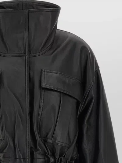 Rohe Leather Jacket With Adjustable Drawstring Waist In Black
