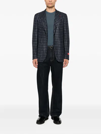 Isaia Gingham-check Notched-lapel Blazer In Black