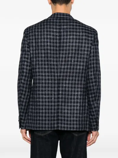 Isaia Gingham-check Notched-lapel Blazer In Black