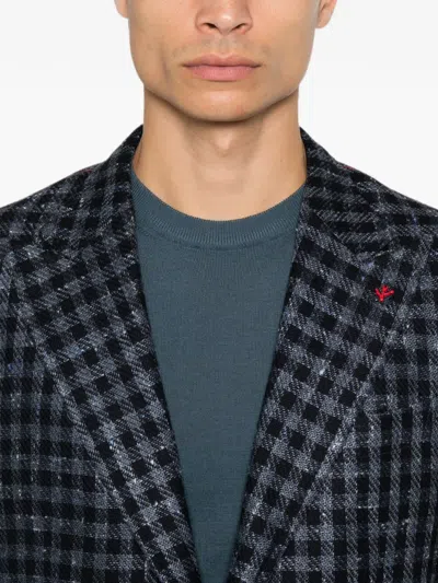 Isaia Gingham-check Notched-lapel Blazer In Black
