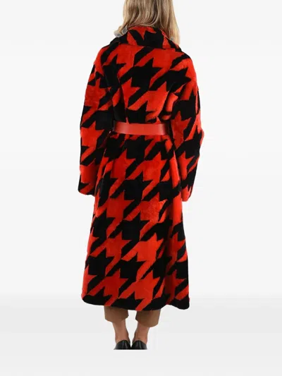 Drome Belted Houndstooth Shearling Coat In Multi