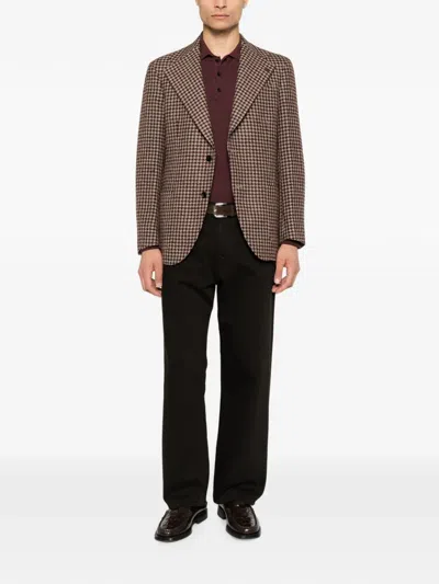 Gabriele Pasini Houndstooth-pattern Notched-lapels Jacket In Brown