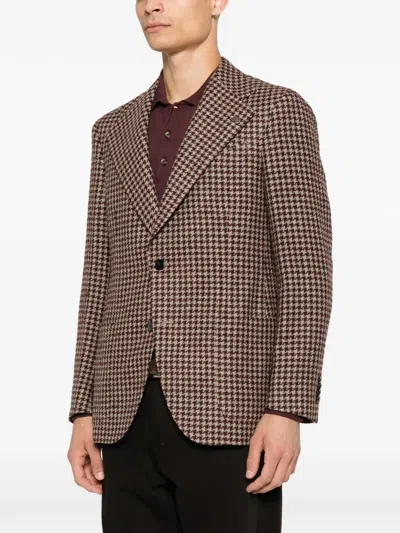 Gabriele Pasini Houndstooth-pattern Notched-lapels Jacket In Brown