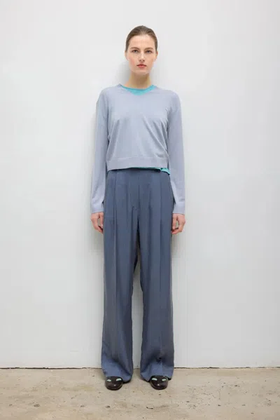 Leset James V Neck Merino Wool Sweater In Blue
