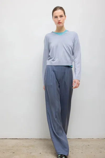 Leset James V Neck Merino Wool Sweater In Blue