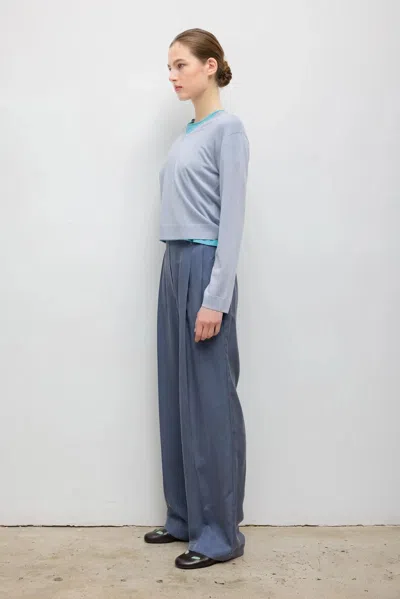 Leset James V Neck Merino Wool Sweater In Blue