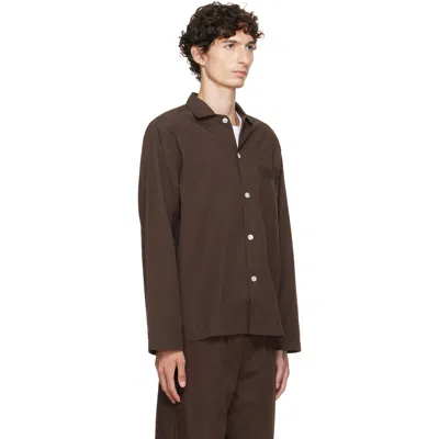 Tekla Brown Poplin Long-sleeved Pyjama Shirt In 137-coffee