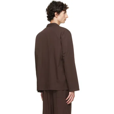 Tekla Brown Poplin Long-sleeved Pyjama Shirt In 137-coffee