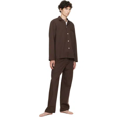 Tekla Brown Poplin Long-sleeved Pyjama Shirt In 137-coffee