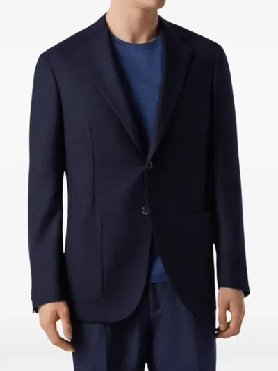 Corneliani Twill-weave Notched-lapels Blazer In Blue