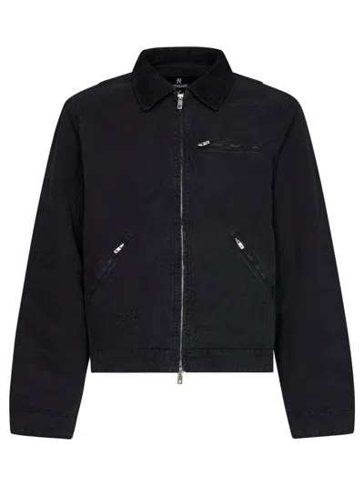 Represent Cropped Black Cotton Canvas Jacket With Zip Closure And Utility Pockets In Black