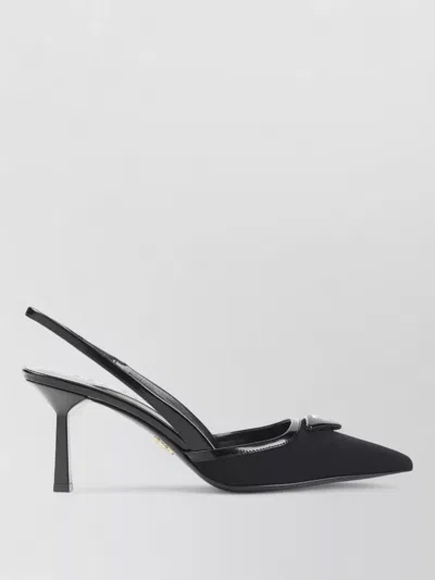 Prada 70 Triangle Logo Leather And Mesh Slingback Pumps In Black