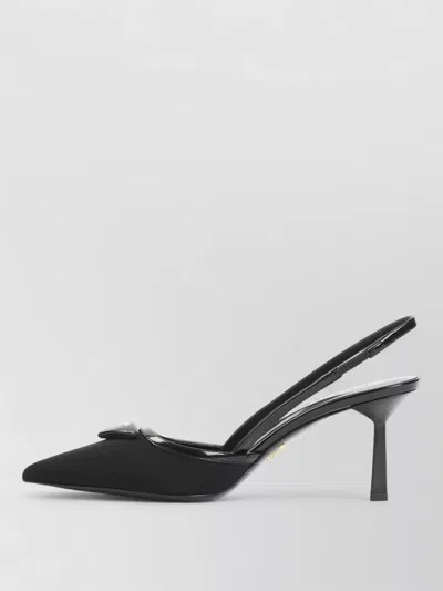 Prada 70 Triangle Logo Leather And Mesh Slingback Pumps In Black