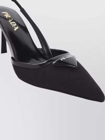 Prada 70 Triangle Logo Leather And Mesh Slingback Pumps In Black