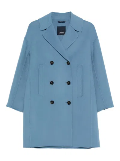 S Max Mara Wool Double-breasted Coat In Sky Blue