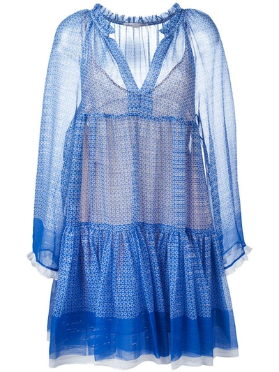 Stella Mccartney Sheer Metallic Star Print Dress In Blue