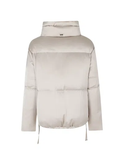 Herno Short Water-repellent Nylon Down Jacket With Funnel Neck And Hem Drawstring In Neutral