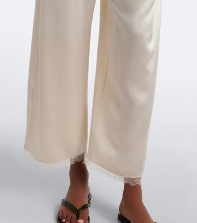 Leset Barb Lace-trimmed Satin Wide-leg Pants In White