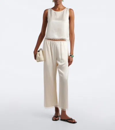 Leset Barb Lace-trimmed Satin Wide-leg Pants In White