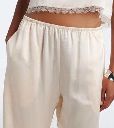 Leset Barb Lace-trimmed Satin Wide-leg Pants In White