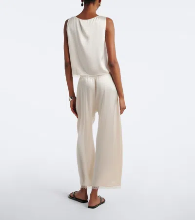 Leset Barb Lace-trimmed Satin Wide-leg Pants In White