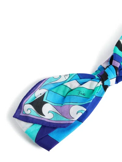 Pucci Iride Headband Knot Detail Rectangular Shape In Blue