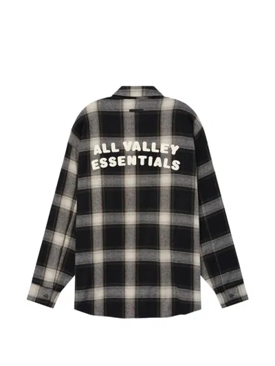 Essentials Plaid-pattern Logo-print Shirt In Black