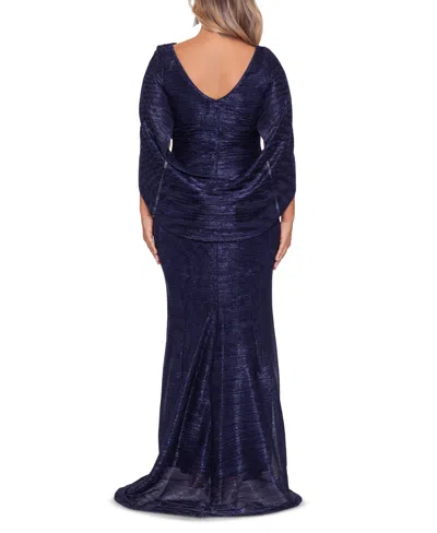 Betsy & Adam Plus Size Drape-back Crinkled Gown In Multi