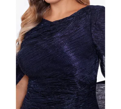 Betsy & Adam Plus Size Drape-back Crinkled Gown In Multi