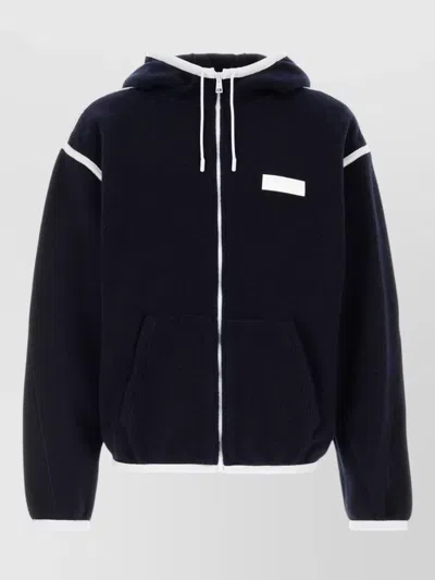Givenchy Wool Hooded Jacket Contrast Trim Pockets In Blue