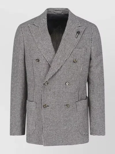 Lardini Double Breasted Blazer Houndstooth Pattern Buttons In Black