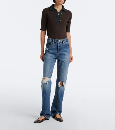 Frame The Vertical High Waist Relaxed Straight Leg Jeans In Blue