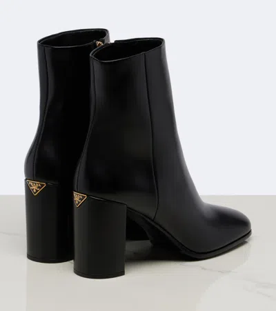 Prada Leather Ankle Boots In Black