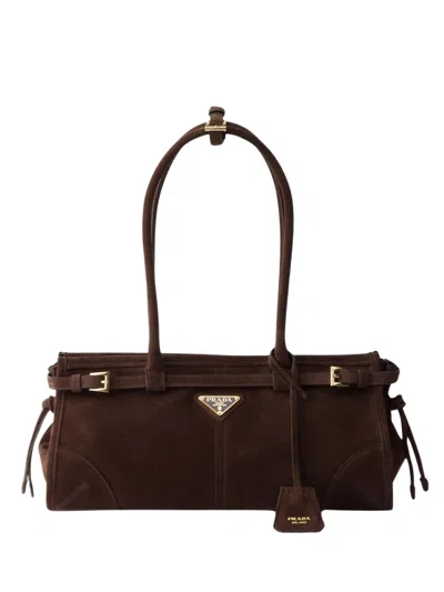 Prada Suede Shoulder Handbag With Adjustable Strap In Brown