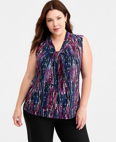 Kasper Plus Size Printed Sleeveless Top In Multi