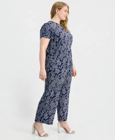 Anne Klein Essentials Plus Size Wide-leg Cropped Pull-on Pants In Distant Mountain Multi