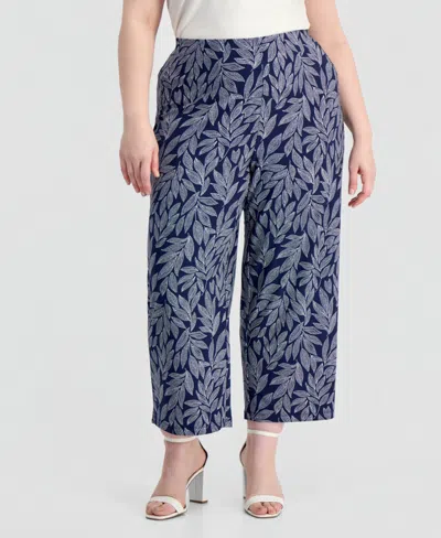Anne Klein Essentials Plus Size Wide-leg Cropped Pull-on Pants In Distant Mountain Multi