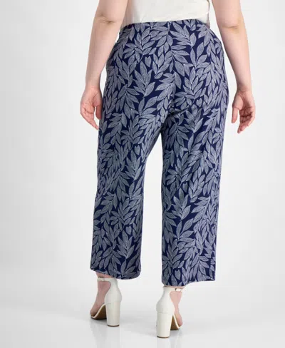 Anne Klein Essentials Plus Size Wide-leg Cropped Pull-on Pants In Distant Mountain Multi